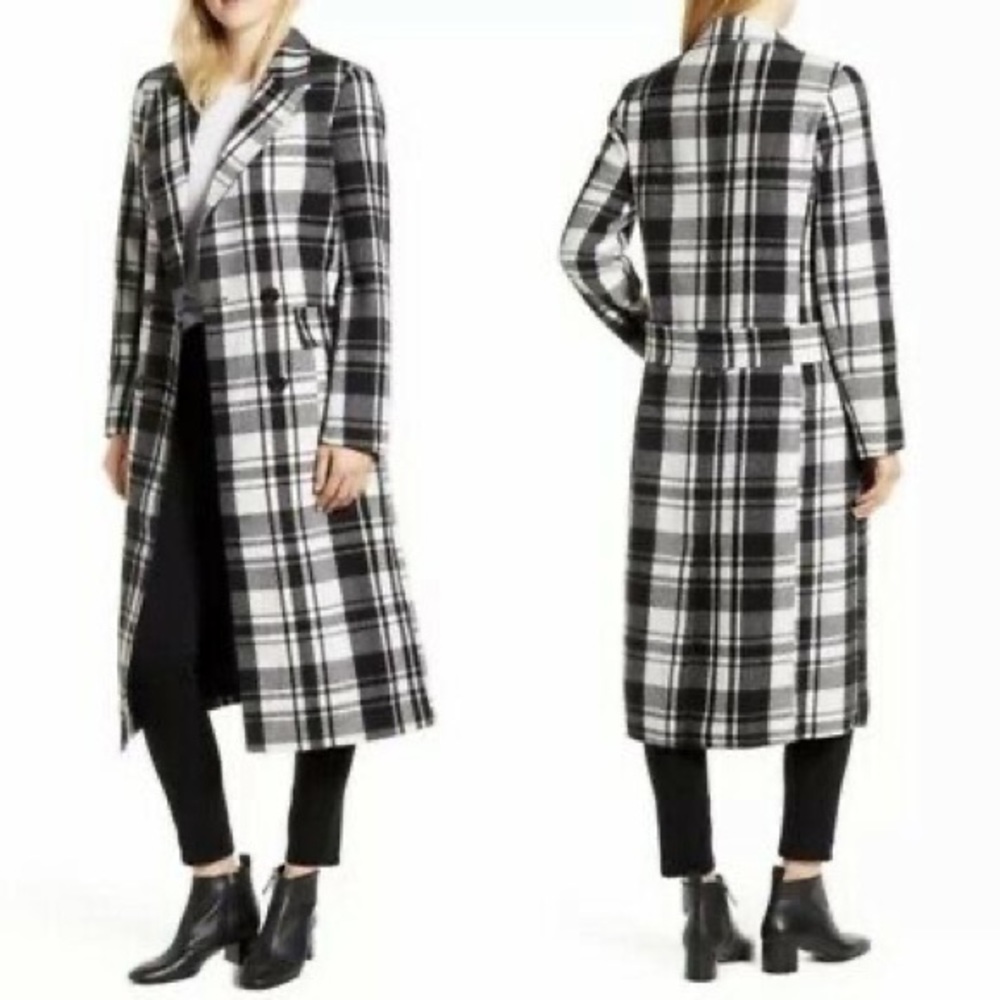 Halogen black and white plaid coat